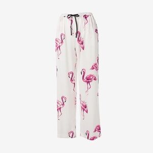 Soma Flamingo Pajama Bottoms Satin White Pink Medium